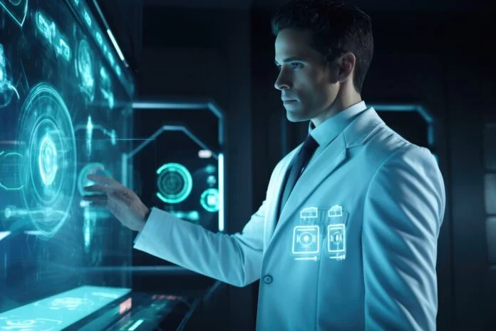 The image represents the use of AI in bio pharma.