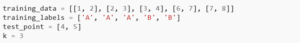 Test Point, Labels, and Training Data