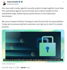 Satya Nadella regarding the codename MDASH on X