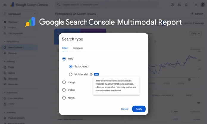 Google Search Console multimodal search performance report
